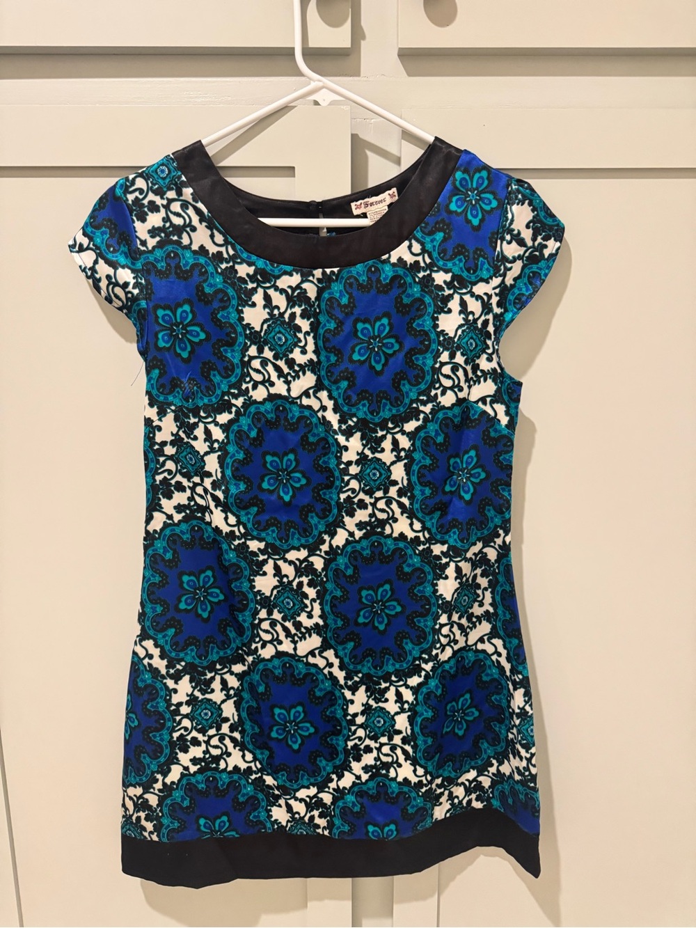 Vintage Forever 21 Geometric Short Sleeve dress in Blue & Black Size Medium